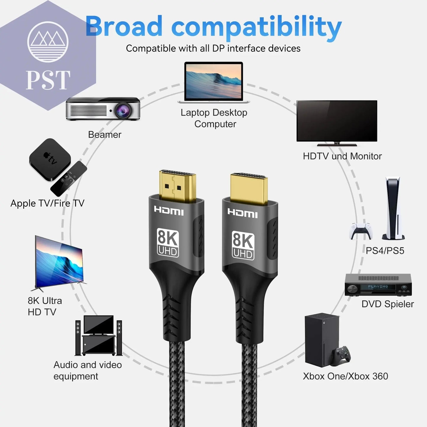 8K HDMI 2.1 Kabel 4K@120Hz 8K@60Hz 48Gbps EARC ARC HDCP Ultra High Speed HDR für RTX Videokabel PC Laptop Projektor HD TV PS5 Elektronik - Medien - Kabel PST PS Tradings