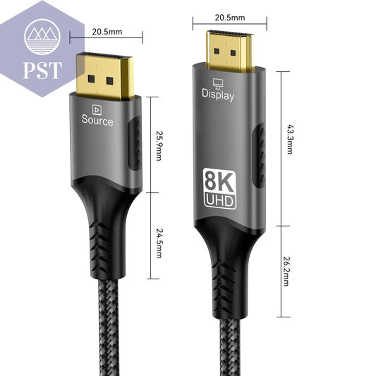 8k dp zu hdmi 2,1 kabel audio video konverter uni direktion aler adapter 8k @ 60hz 4k @ 120hz für hdtv projektor laptop monitor Cable PST PS Tradings