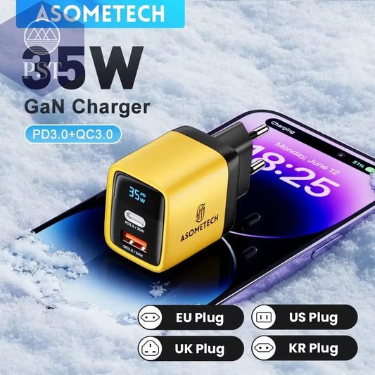 Asome Tech 35W Gan Ladegerät Led Display Qc 3,0 30W 25W Pd Pps Schnell Ladung Usb Typ C Ladegerät Für Iphone 14 Pro Samsung S23 Xiaomi PST PS Tradings