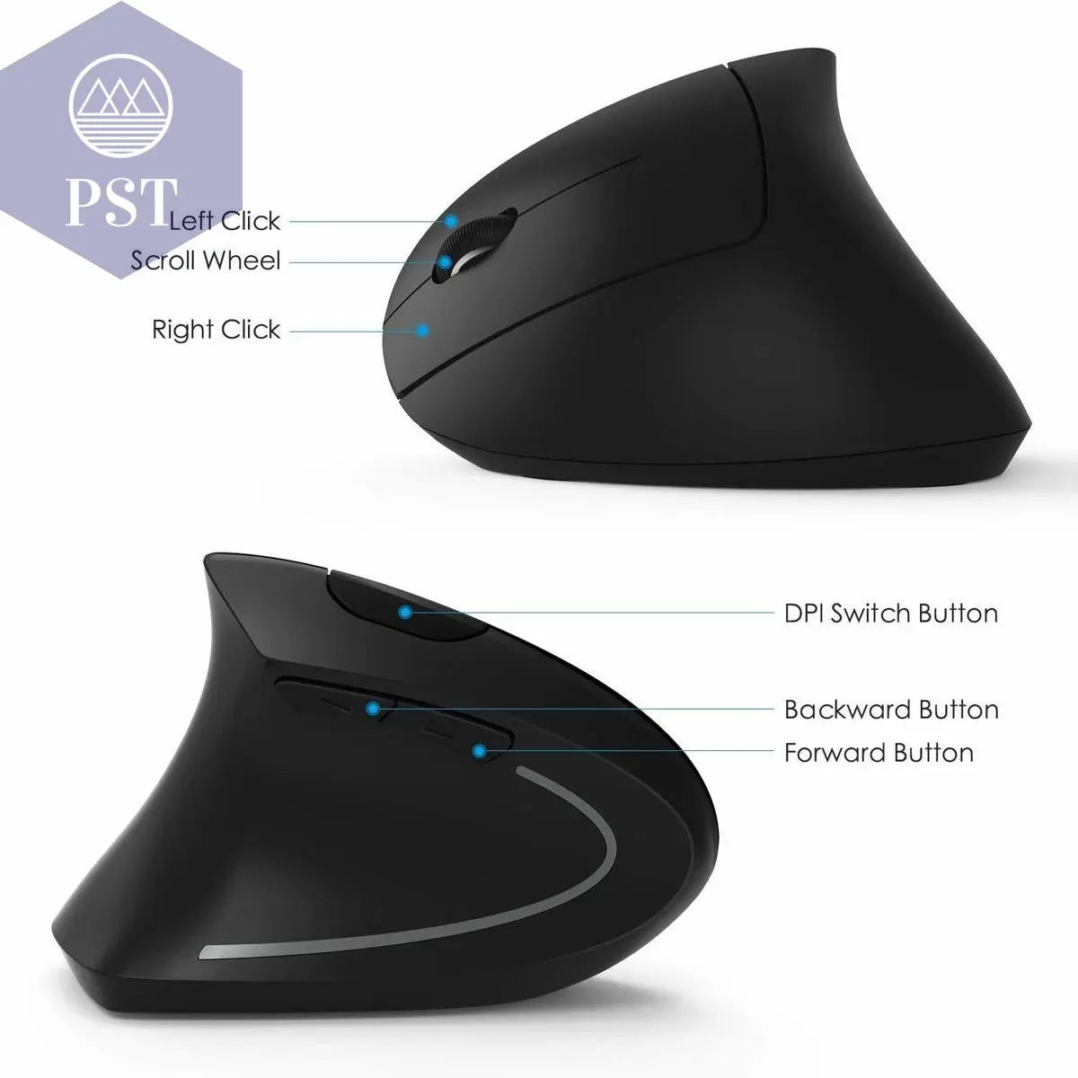 Ergonomic Left Hand Right Hand Wireless Vertical Mouse PST PS Tradings
