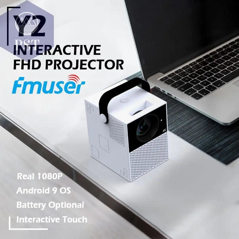FMUSER Y2 Mobiler Projektor Portable Interactive 4K 1080P Projector; Smart WIFI Mini Android TV Home Led Video Game Movie Outdoor Camping Proyector Beamer support HDMI; AV input Beamer PST PS Tradings