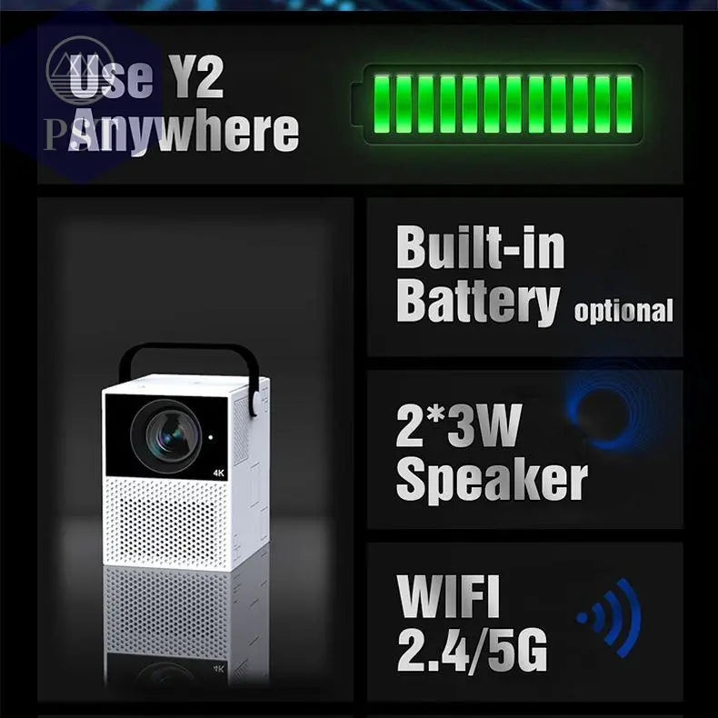 FMUSER Y2 Mobiler Projektor Portable Interactive 4K 1080P Projector; Smart WIFI Mini Android TV Home Led Video Game Movie Outdoor Camping Proyector Beamer support HDMI; AV input Beamer PST PS Tradings