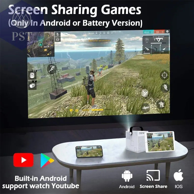 FMUSER Y2 Mobiler Projektor Portable Interactive 4K 1080P Projector; Smart WIFI Mini Android TV Home Led Video Game Movie Outdoor Camping Proyector Beamer support HDMI; AV input Beamer PST PS Tradings