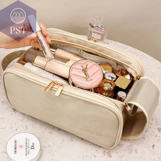 High appearance double zipper make-up bag large-capacity portable travel senior impression make-up brush wash-and-wash bag - PST PS Tradings