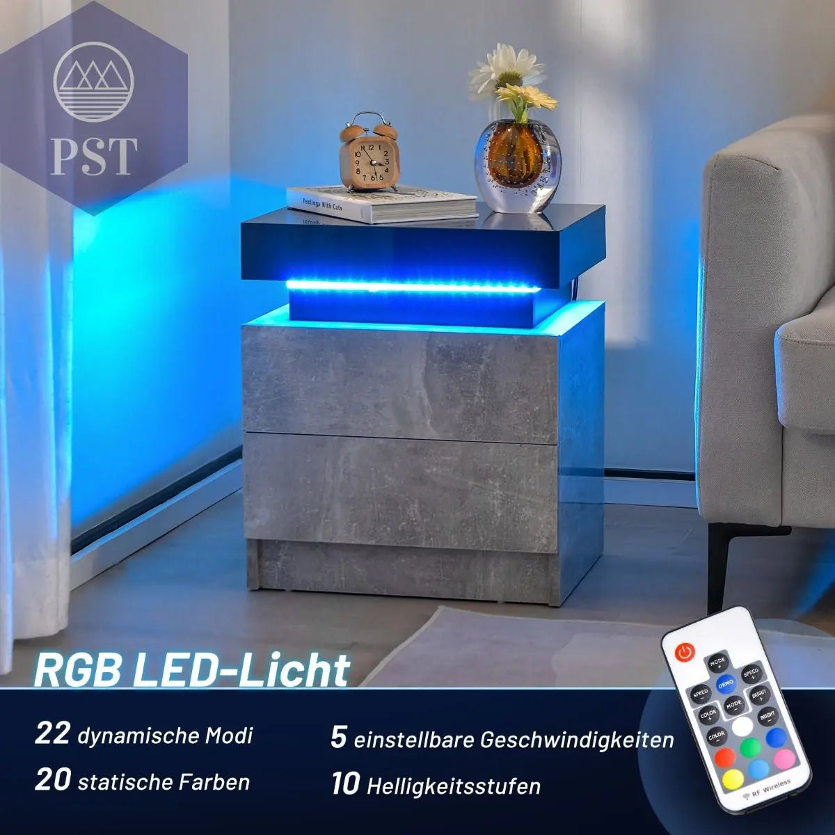 LED Nachttisch mit 2 Schubladen - Modernes Design PST PS Tradings Nachttisch PST PS Tradings PST PS Tradings LED Nachttisch mit 2 Schubladen - Modernes Design Nachttisch