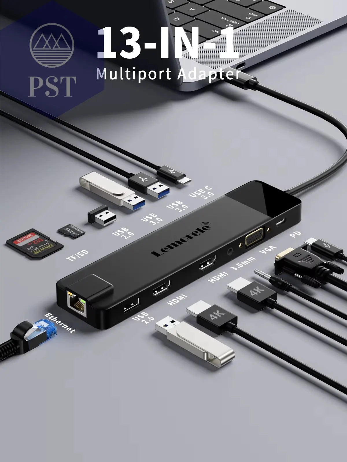 Lemorele 4K USB Hub USB C Auf Dual HDMI VGA Gigabit Dockingstation USB 3.0 VGA Adapter Sd-Kartenleser Für Windows Macbook Air PST PS Tradings PST PS Tradings PST PS Tradings