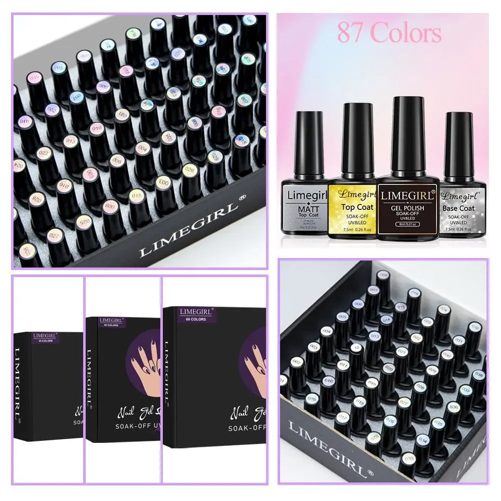Limegirl Gel Nail Polish Set 60/40/24Colors Semi Permanent UV Led Gel Varnish Soak Off Nail Lacquers Base Top Coat Limegirl Gel Nail Polish set PST PS Tradings