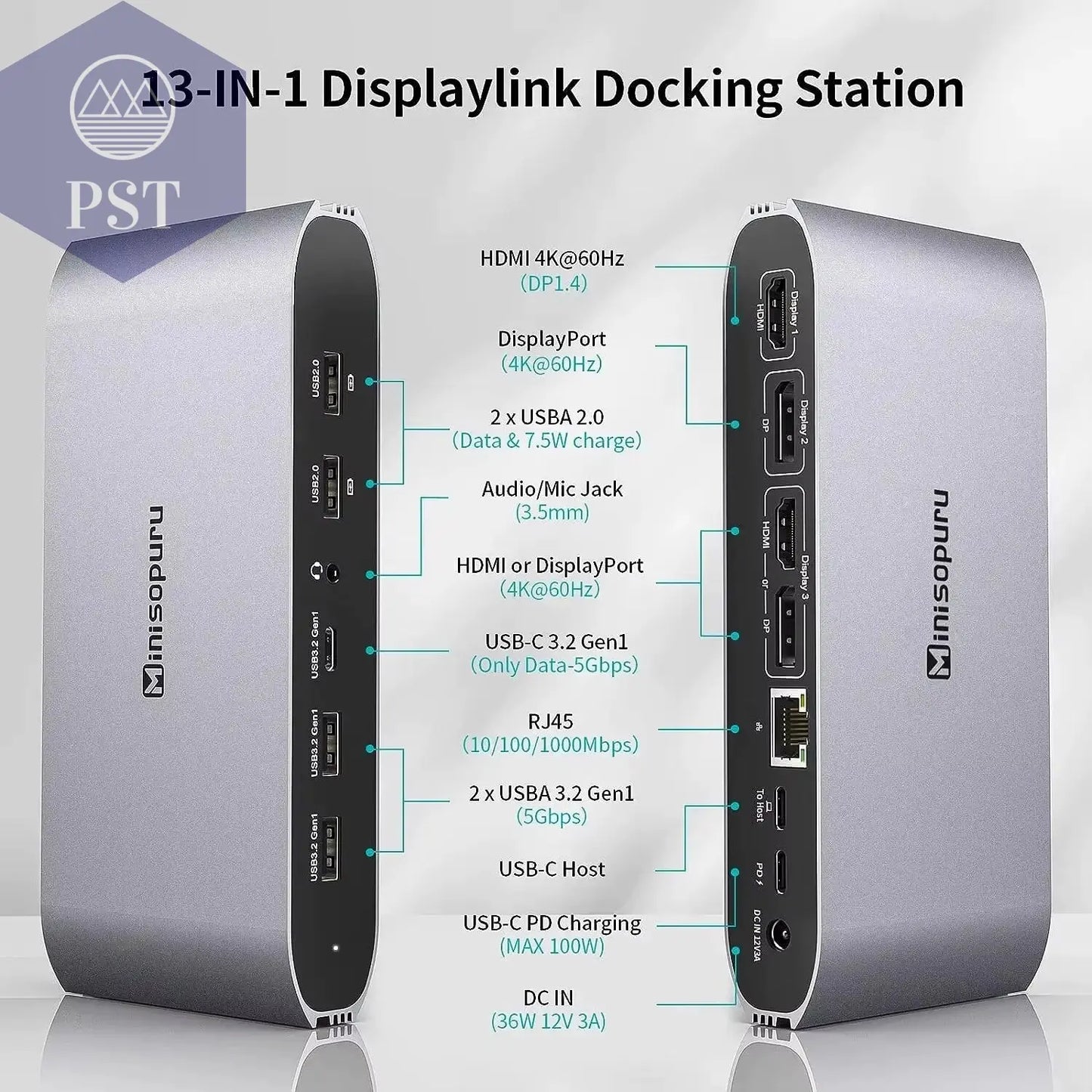 Minisopuru Displaylink Dreifach-Display-Dockingstation Mit 2 HDMI 2 Displayport PD RJ45 4 Usb-Port-Hub Für PC, Laptops Macbook &Windows PST PS Tradings PST PS Tradings PST PS Tradings Minisopuru Displaylink Dreifach-Display-Dockingstation Mit 2 HDMI 2 Displayport PD RJ45 4 Usb-Port-Hub Für PC, Laptops Macbook &Windows