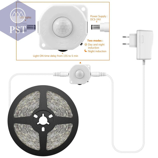 Motion Sensor LED Under Cabinet Light Bed Night Light 1M-5M LED Strip Tape Night Sensor Lamp With 110V-220V to 12V Power Adapter PST PS Tradings