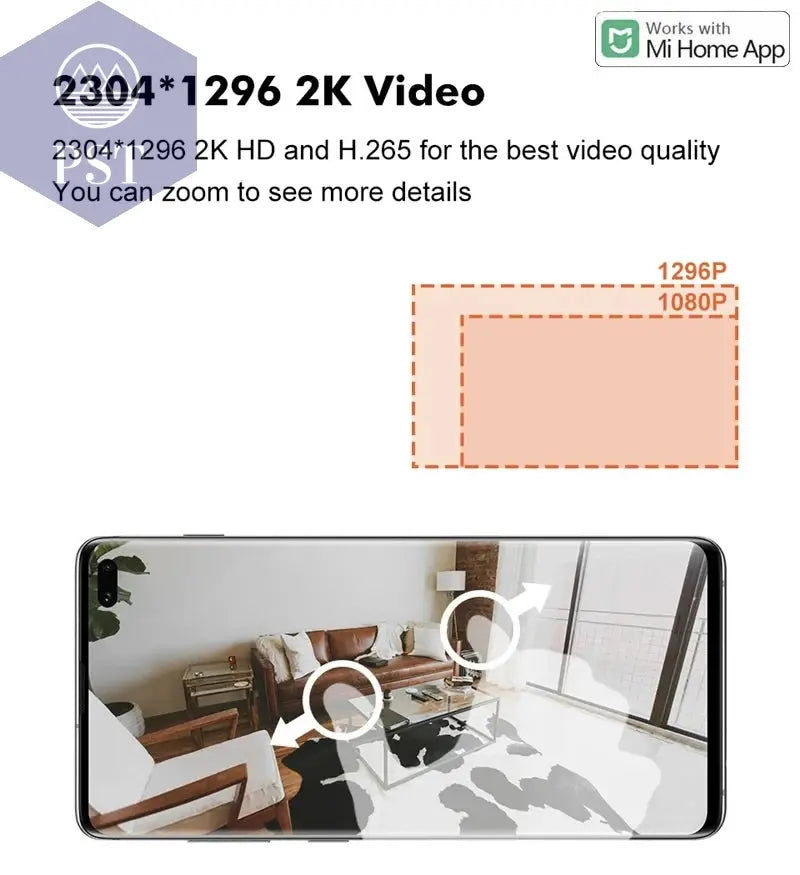 Original Smart Camera 2K 1296P HD 360 Angle WiFi Night Vision Webcam Video IP Camera Baby Security Monitor for Xiaomi Mihome APP PST PS Tradings