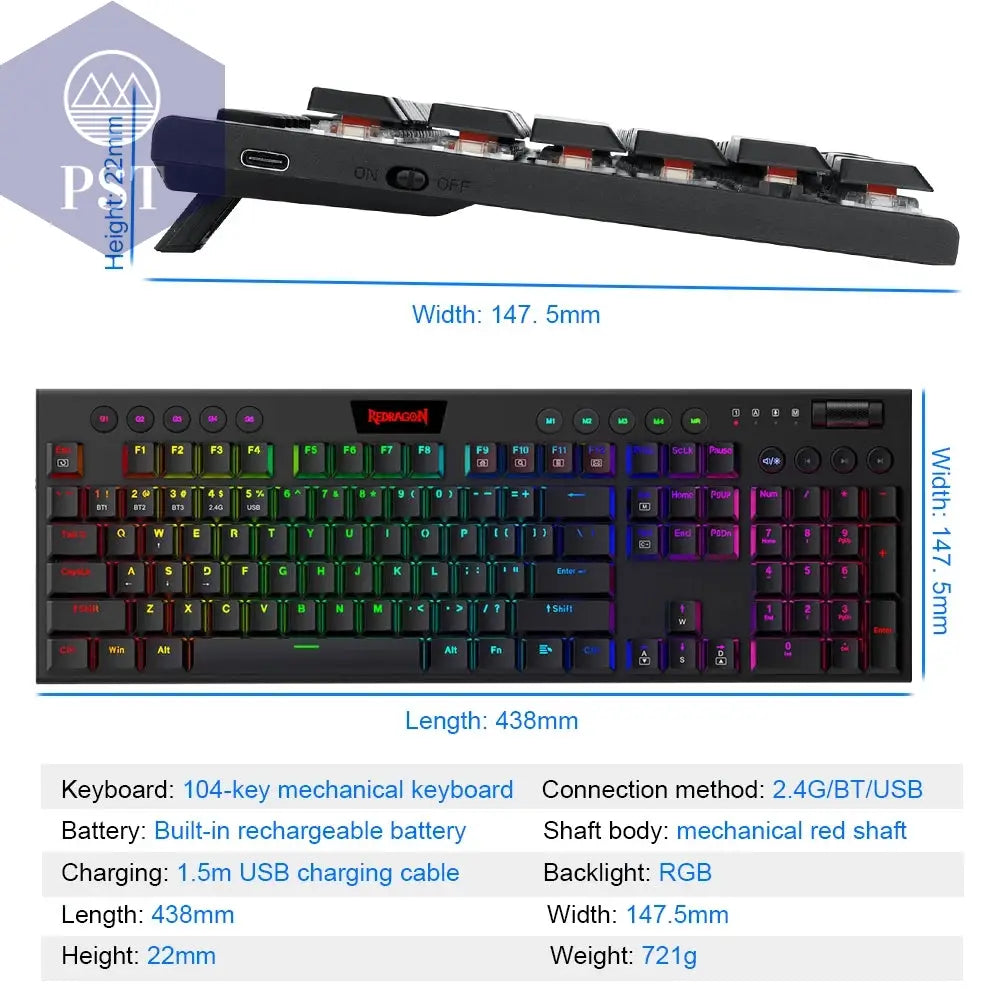 Redragon K618 RGB Wireless Gaming Tastatur PST PS Tradings Redragon K618 RGB Wireless Gaming Tastatur