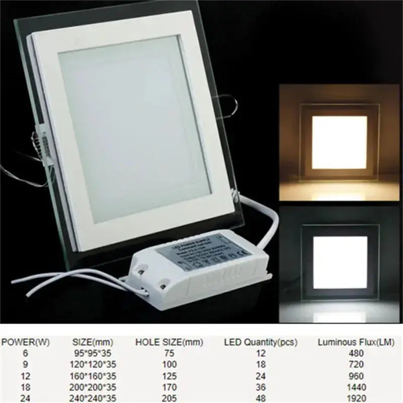 6W 9W 12W 18W 24W LED Panel Downlight Platz Glas Panel Lichter Decke Einbau Lampen LED Spot Licht AC85-265V Mit adapter PST PS Tradings