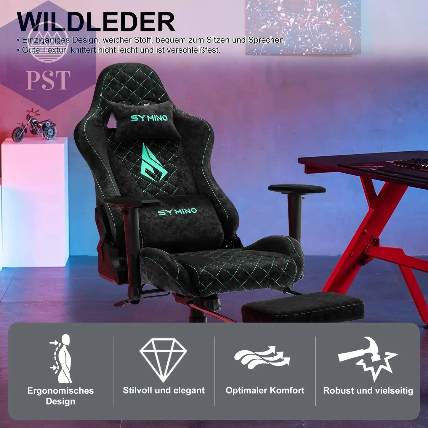 Symino Gaming Stuhl mit Fußstütze & Lederdesign PST PS Tradings Stuhl PST PS Tradings PST PS Tradings
