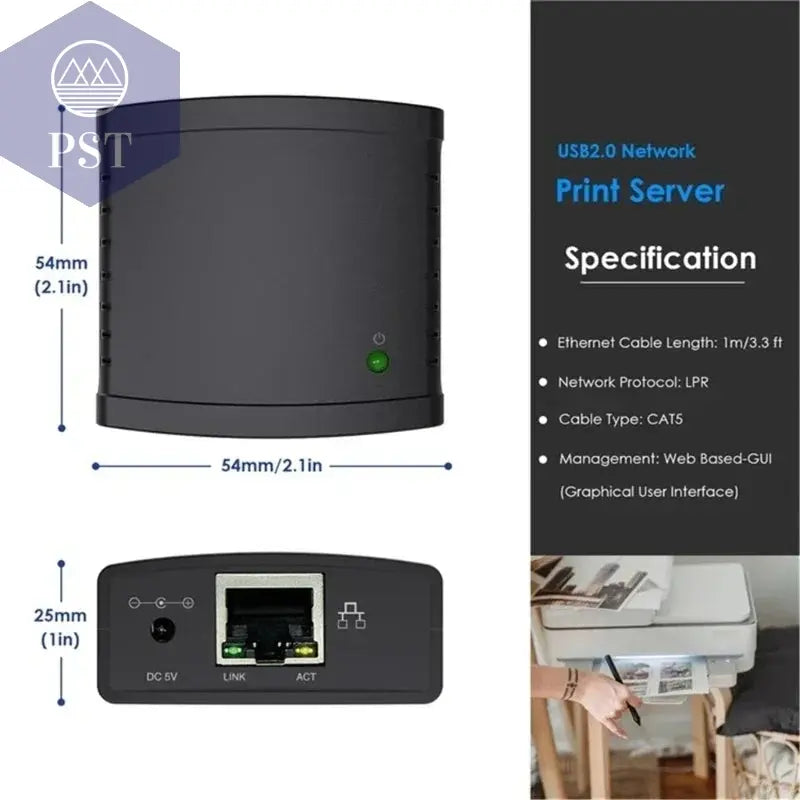 USB 2.0 Port LPR Printer Server MFT Print With 10/100Mbps Ethernet Port Sharing a LAN Networking Printer Adapter PST PS Tradings