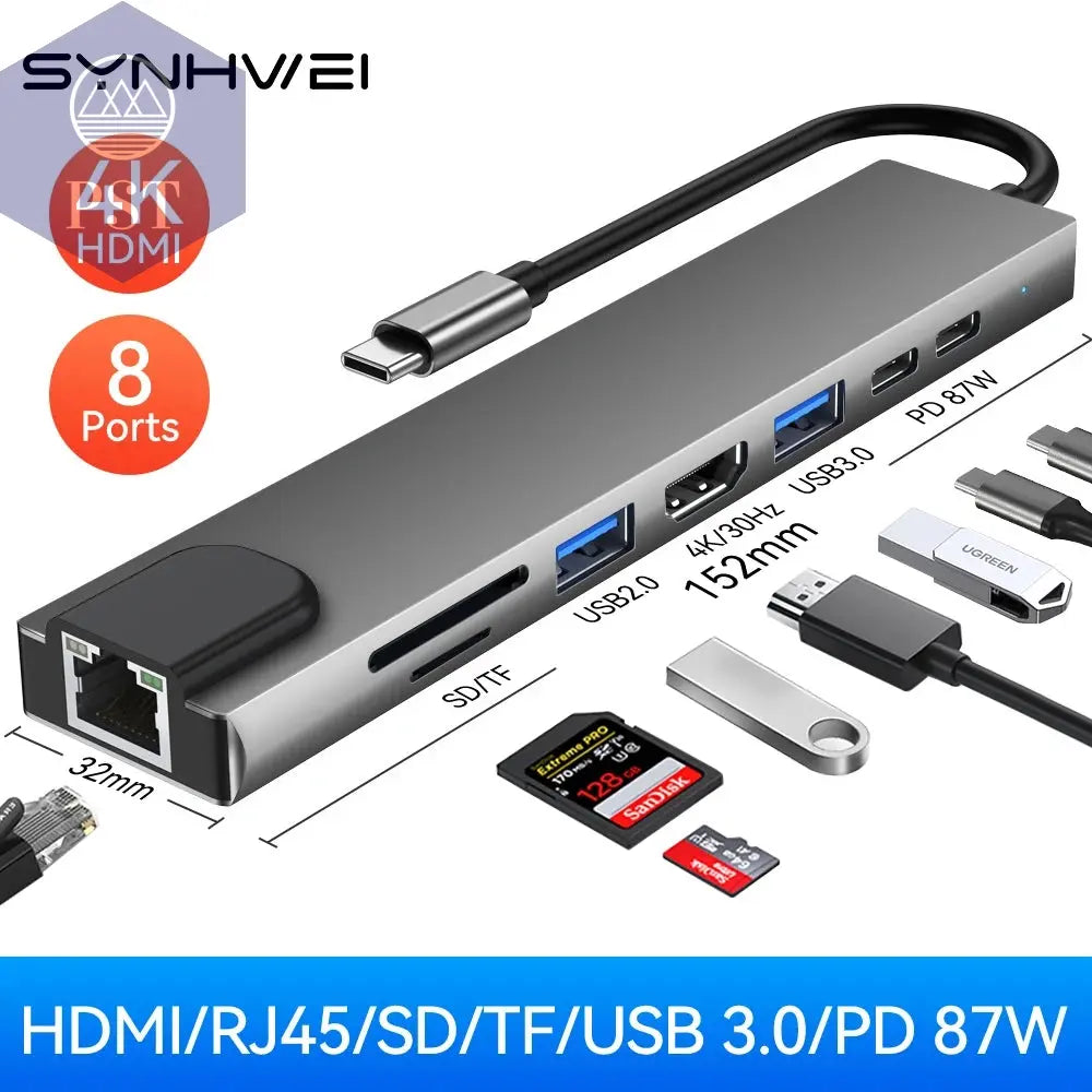 USB C Hub 8in1 mit 4K HDMI & 100W PD PST PS Tradings PST PS Tradings PST PS Tradings