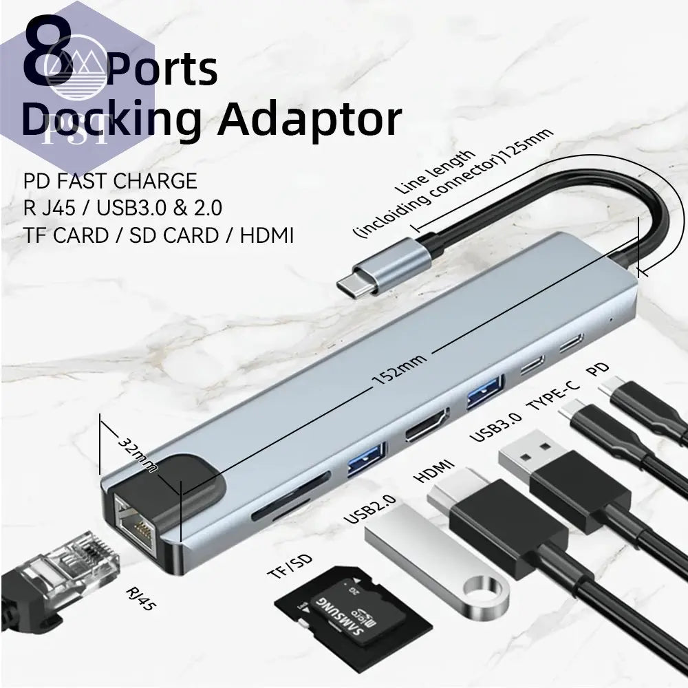 USB C Hub 8in1 mit 4K HDMI & 100W PD PST PS Tradings PST PS Tradings PST PS Tradings