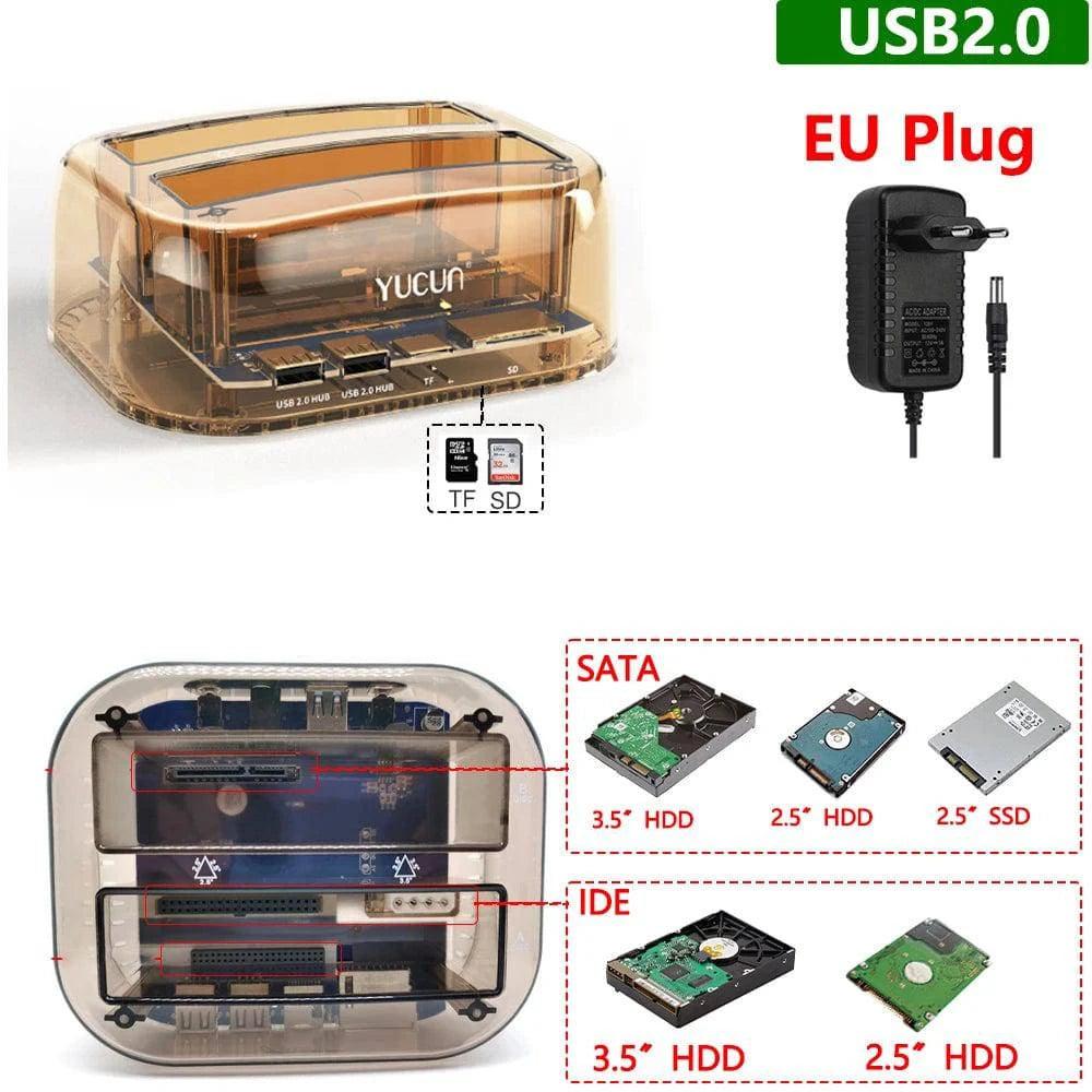 USB To 2.5 3.5 Inch SATA IDE ATA SSD HDD Docking Station Hard Drive Enclosure Dual Slots External Hd Case Hard Disk Box Externo PS-Tradings PST PS Tradings