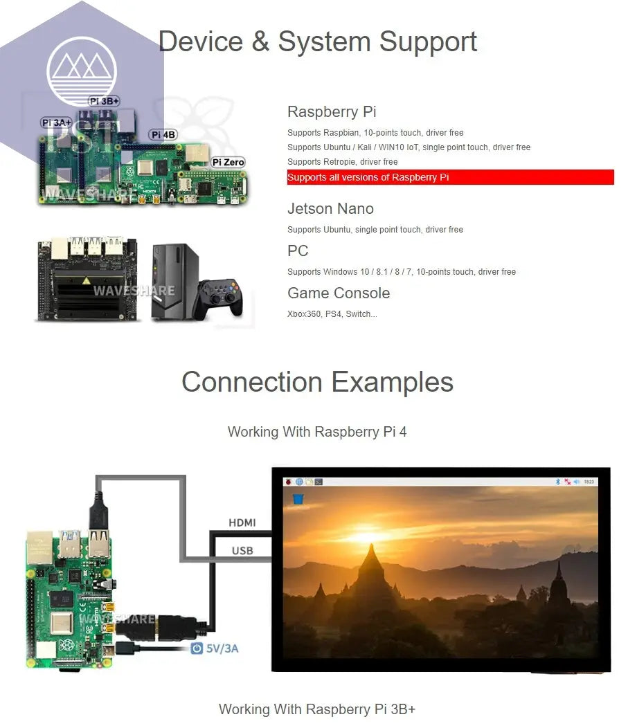 Waveshare 10,1 Zoll kapazitiver Touchscreen-LCD (E), 1024 x 600, HDMI, vollständig laminierter Bildschirm, unterstützt Raspberry Pi, Jetson Nano Electronics PST PS Tradings