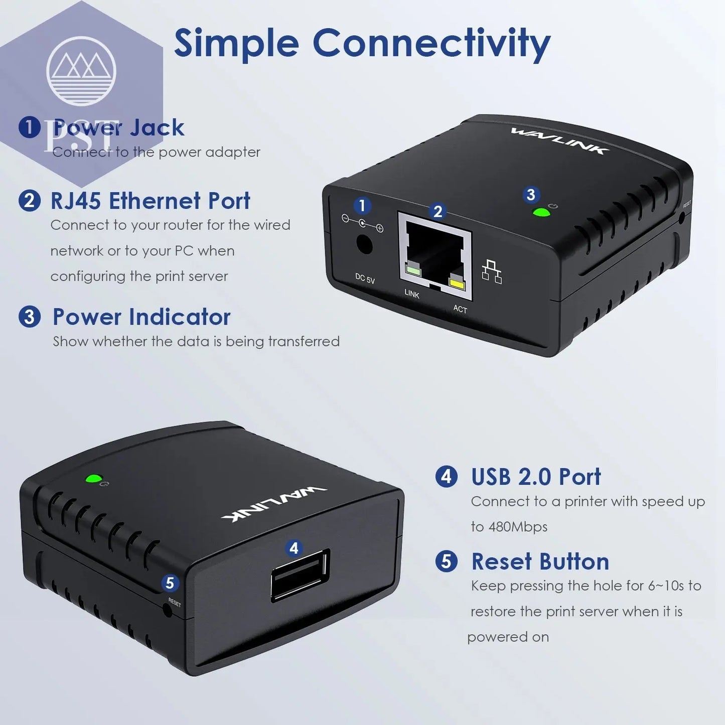 Wavlink USB 2,0 LRP Teilen ein LAN Ethernet Vernetzung Drucker Power Adapter USB HUB 100Mbps netzwerk druck server UNS Electronics PST PS Tradings