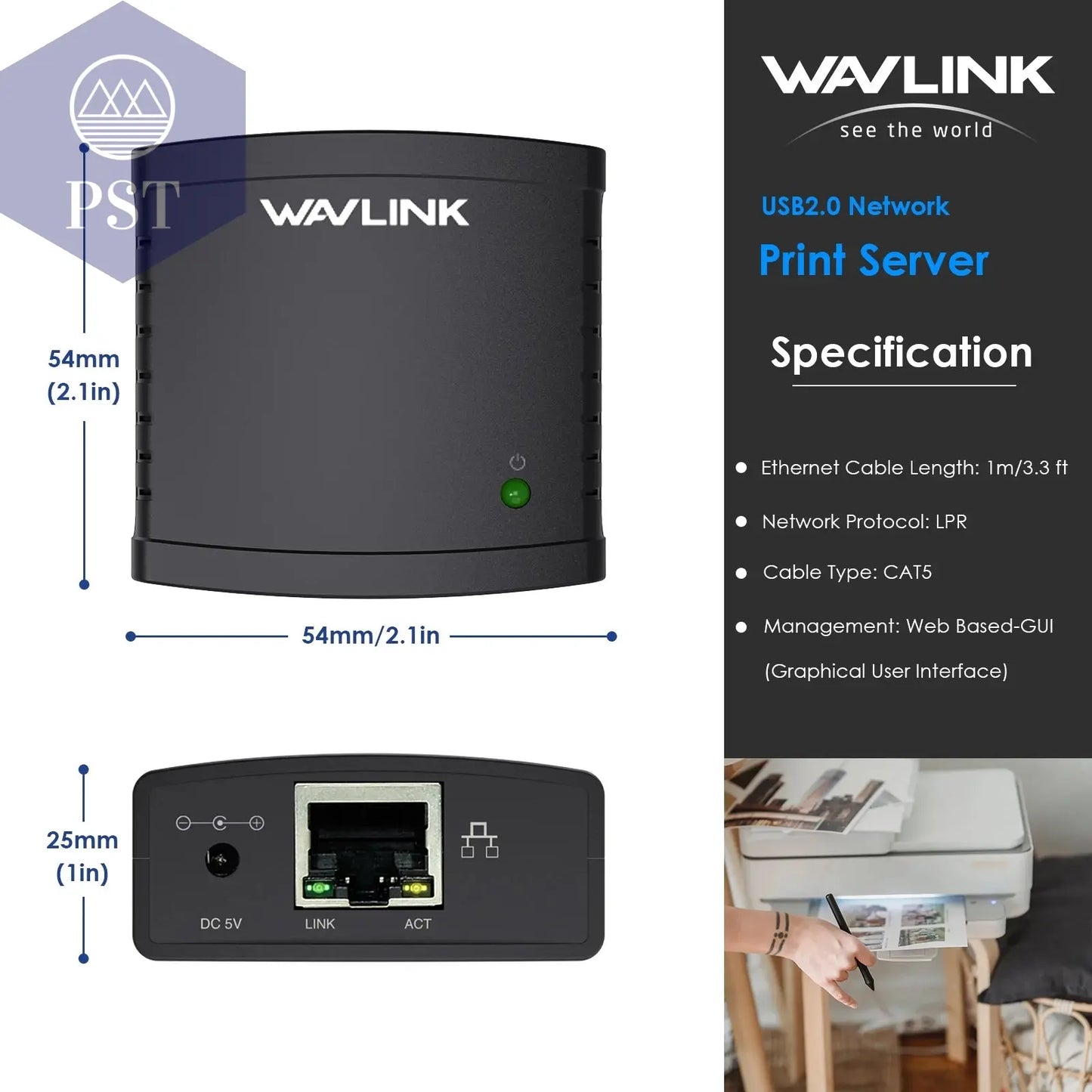 Wavlink USB 2,0 LRP Teilen ein LAN Ethernet Vernetzung Drucker Power Adapter USB HUB 100Mbps netzwerk druck server UNS Electronics PST PS Tradings