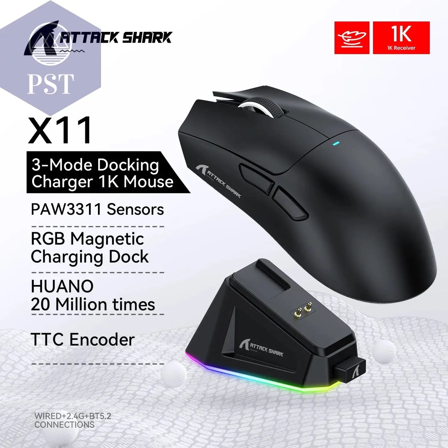Attack Shark R1 Gaming Maus PST PS Tradings  X11 Black Attack Shark R1 Gaming Maus