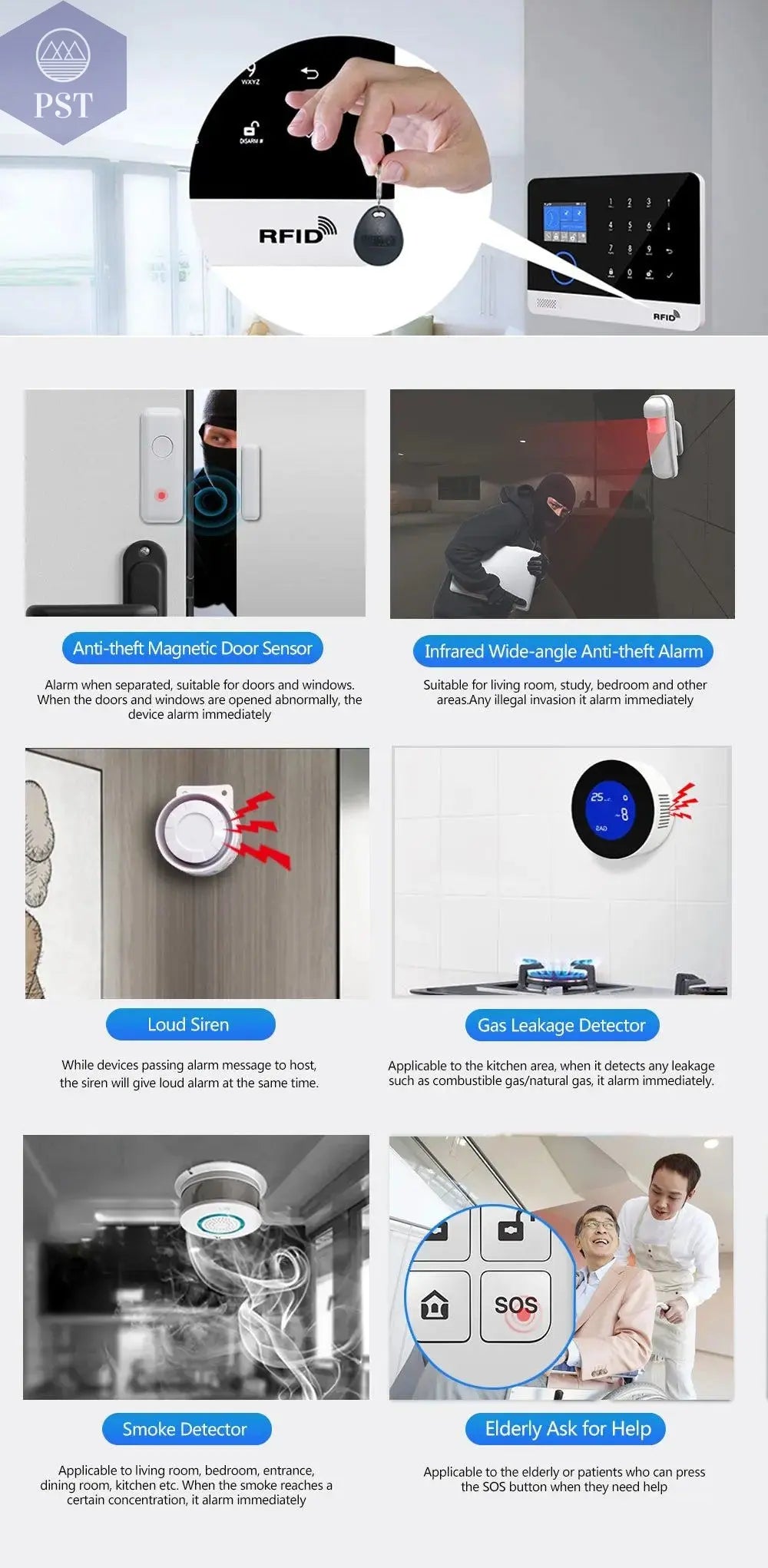 DIY W2B PG103 Alarm Sensor for Home Burglar Security 433MHz WiFi GSM Alarm System Wireless Tuya Smart House App Control - PST PS Tradings