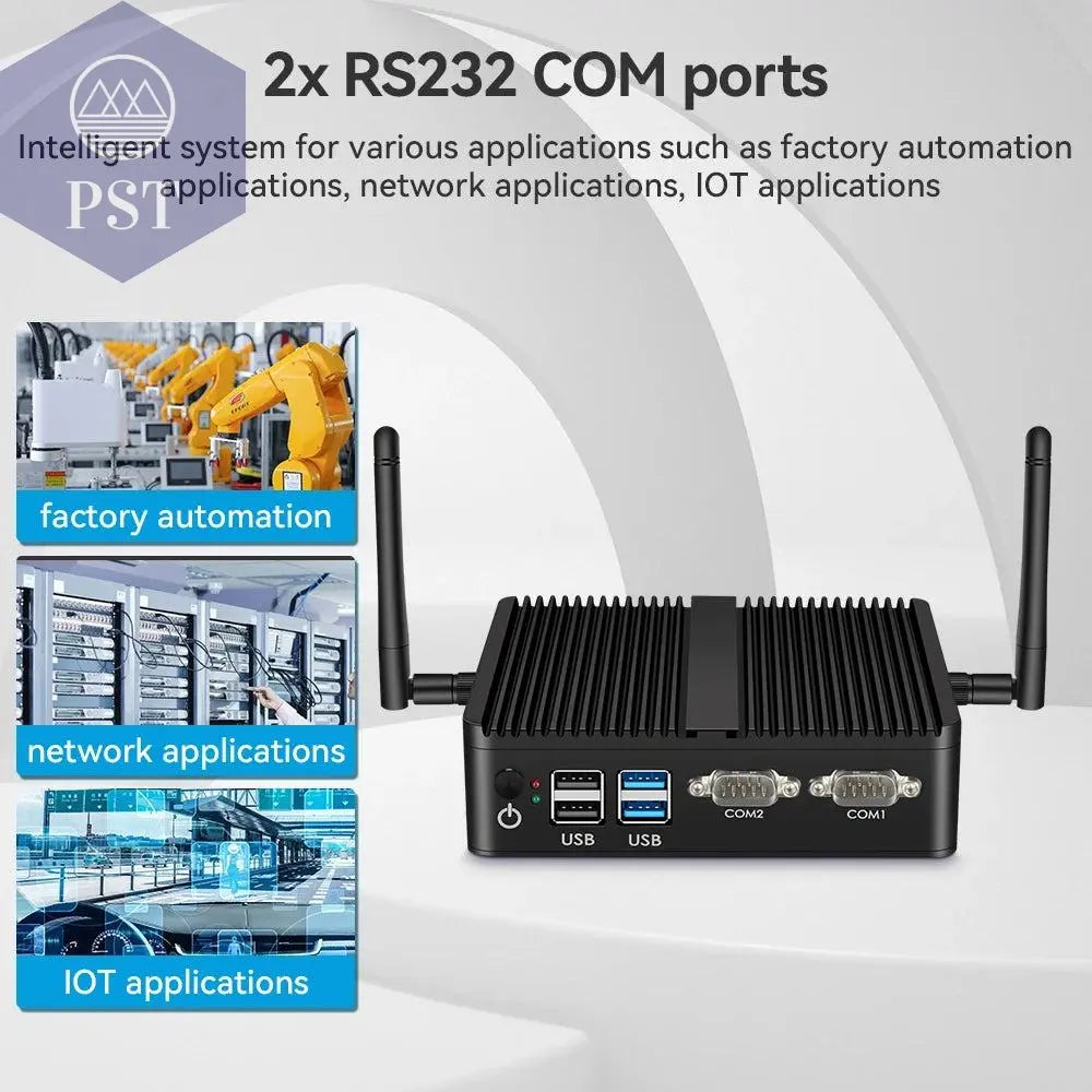 Fanless Mini PC Intel Celeron J4125 2x Gigabit LAN 2x RS232 HDMI VGA Mini PCIE WiFi/4G 4x USB Support Windows Linux -    PST PS Tradings