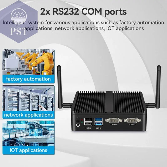 Fanless Mini PC Intel Celeron J4125 2x Gigabit LAN 2x RS232 HDMI VGA Mini PCIE WiFi/4G 4x USB Support Windows Linux -    PST PS Tradings