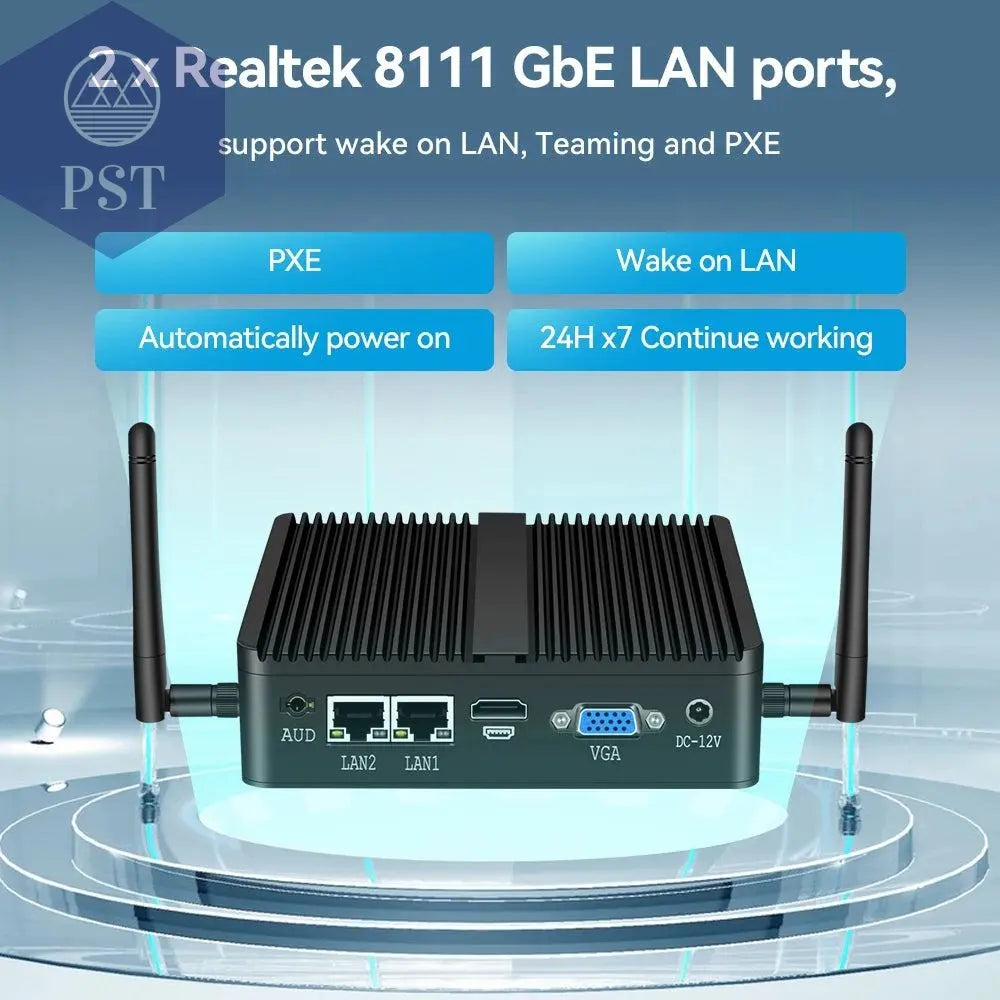 Fanless Mini PC Intel Celeron J4125 2x Gigabit LAN 2x RS232 HDMI VGA Mini PCIE WiFi/4G 4x USB Support Windows Linux -    PST PS Tradings
