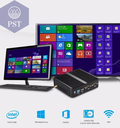 Fanless Mini PC Intel Celeron J4125 2x Gigabit LAN 2x RS232 HDMI VGA Mini PCIE WiFi/4G 4x USB Support Windows Linux -    PST PS Tradings