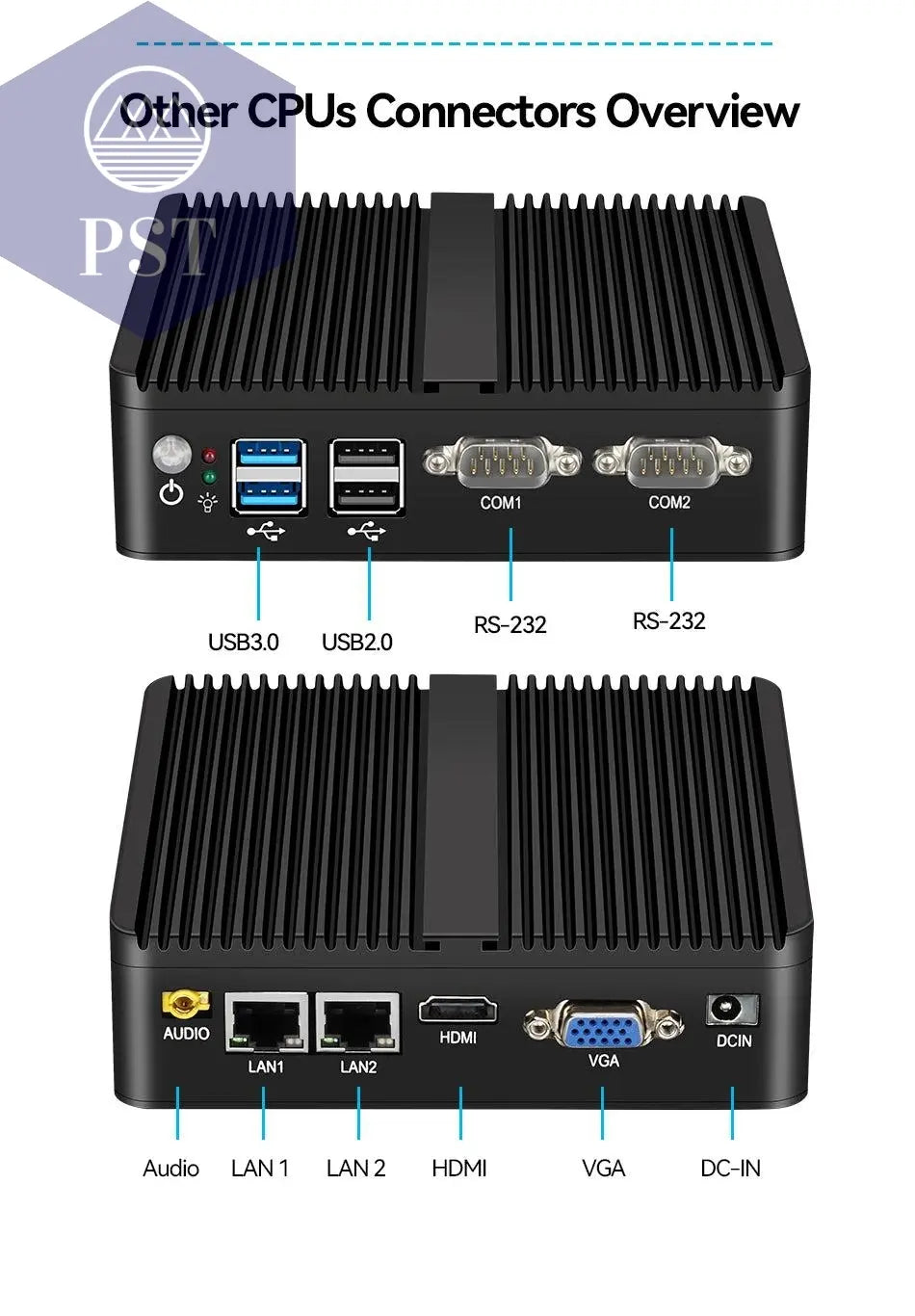 Fanless Mini PC Intel Celeron J4125 2x Gigabit LAN 2x RS232 HDMI VGA Mini PCIE WiFi/4G 4x USB Support Windows Linux -    PST PS Tradings