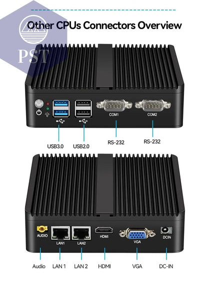 Fanless Mini PC Intel Celeron J4125 2x Gigabit LAN 2x RS232 HDMI VGA Mini PCIE WiFi/4G 4x USB Support Windows Linux -    PST PS Tradings