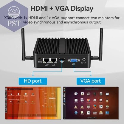 Fanless Mini PC Intel Celeron J4125 2x Gigabit LAN 2x RS232 HDMI VGA Mini PCIE WiFi/4G 4x USB Support Windows Linux -    PST PS Tradings