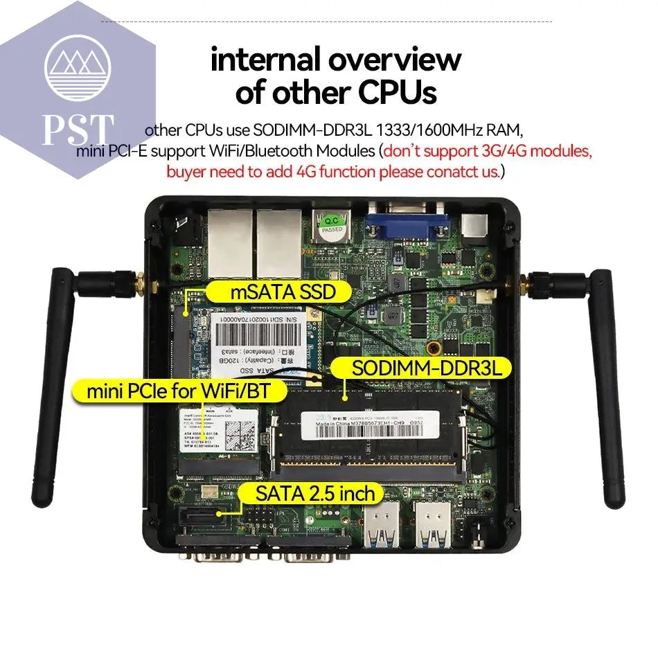Fanless Mini PC Intel Celeron J4125 2x Gigabit LAN 2x RS232 HDMI VGA Mini PCIE WiFi/4G 4x USB Support Windows Linux -    PST PS Tradings
