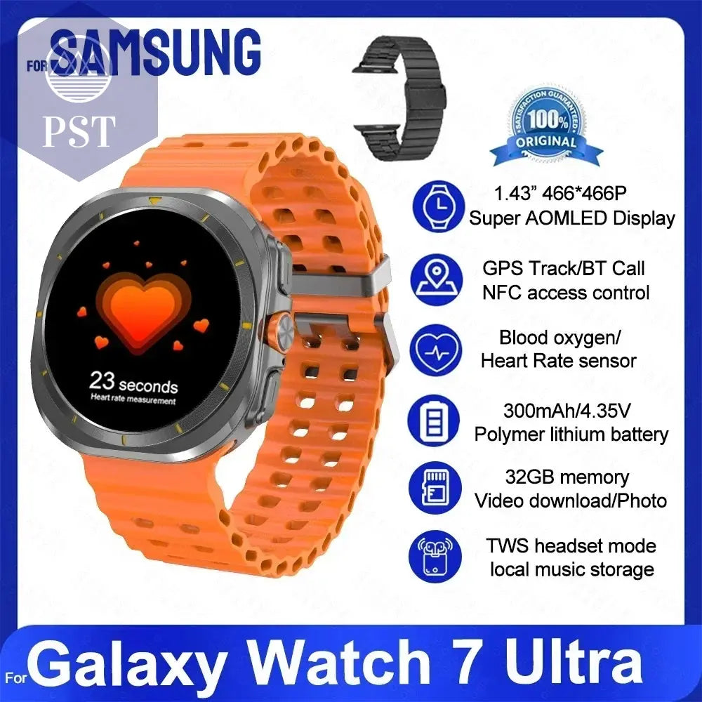 For Samsung Galaxy Watch 7 Ultra Smart Watch Men 32GB Memory NFC Bluetooth Call IP68 Waterproof Outdoor Sport Watch New Upgraded PST PS Tradings  PST PS Tradings Galaxy 32GB Watch 7 / Black Steel B2 PST PS Tradings For Samsung Galaxy Watch 7 Ultra Smart Watch Men 32GB Memory NFC Bluetooth Call IP68 Waterproof Outdoor Sport Watch New Upgraded