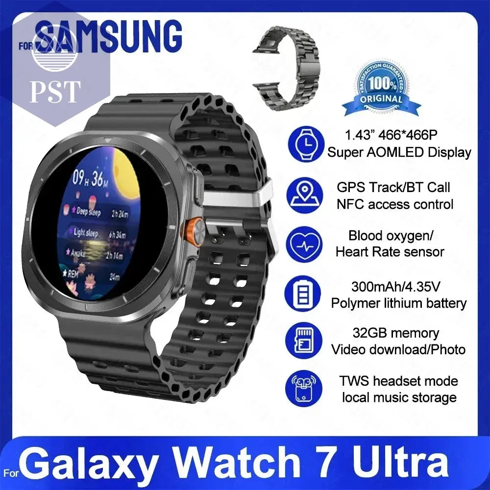 For Samsung Galaxy Watch 7 Ultra Smart Watch Men 32GB Memory NFC Bluetooth Call IP68 Waterproof Outdoor Sport Watch New Upgraded PST PS Tradings  PST PS Tradings Galaxy 32GB Watch 7 / Black Steel PST PS Tradings For Samsung Galaxy Watch 7 Ultra Smart Watch Men 32GB Memory NFC Bluetooth Call IP68 Waterproof Outdoor Sport Watch New Upgraded