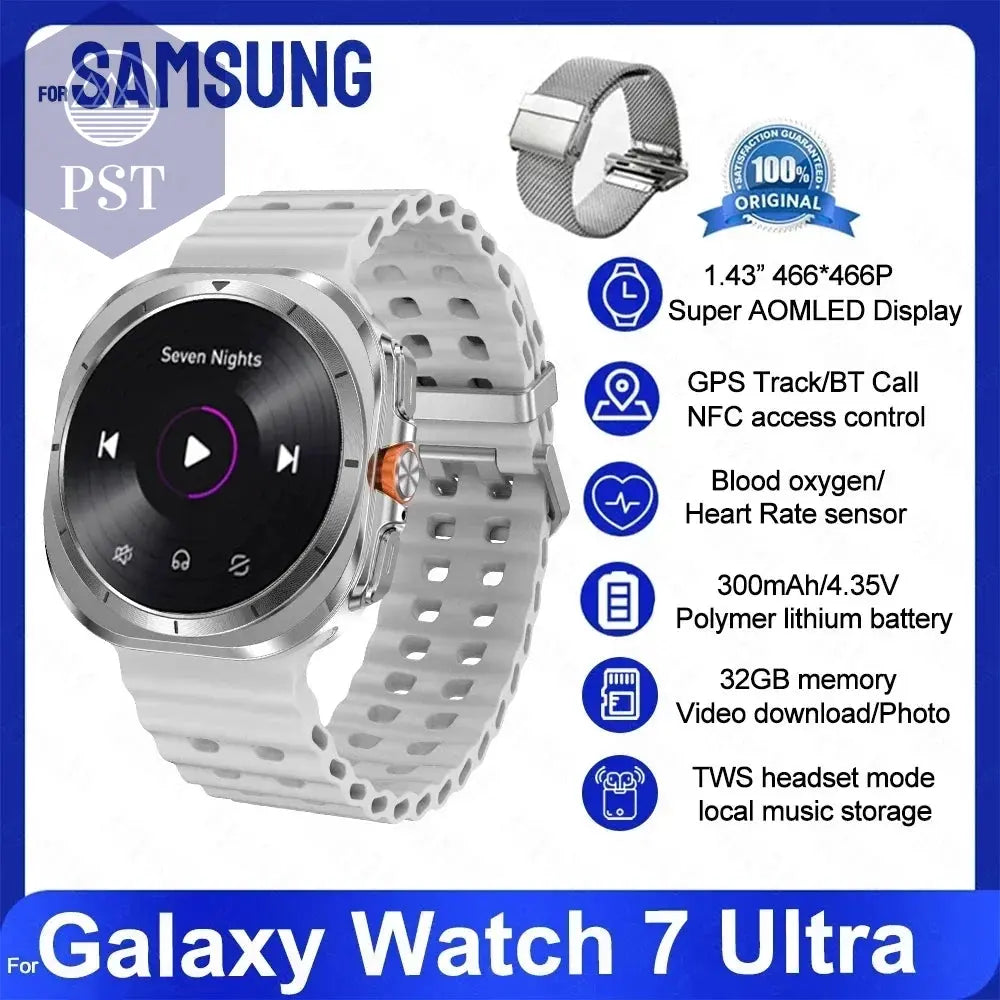 For Samsung Galaxy Watch 7 Ultra Smart Watch Men 32GB Memory NFC Bluetooth Call IP68 Waterproof Outdoor Sport Watch New Upgraded PST PS Tradings  PST PS Tradings Galaxy 32GB Watch 7 / Silver Mesh Belt PST PS Tradings For Samsung Galaxy Watch 7 Ultra Smart Watch Men 32GB Memory NFC Bluetooth Call IP68 Waterproof Outdoor Sport Watch New Upgraded