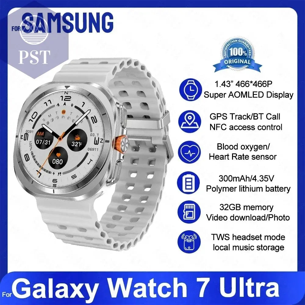 For Samsung Galaxy Watch 7 Ultra Smart Watch Men 32GB Memory NFC Bluetooth Call IP68 Waterproof Outdoor Sport Watch New Upgraded PST PS Tradings  PST PS Tradings Galaxy 32GB Watch 7 / Silver PST PS Tradings For Samsung Galaxy Watch 7 Ultra Smart Watch Men 32GB Memory NFC Bluetooth Call IP68 Waterproof Outdoor Sport Watch New Upgraded