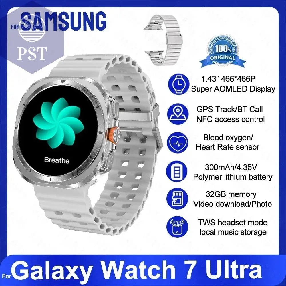For Samsung Galaxy Watch 7 Ultra Smart Watch Men 32GB Memory NFC Bluetooth Call IP68 Waterproof Outdoor Sport Watch New Upgraded PST PS Tradings  PST PS Tradings Galaxy 32GB Watch 7 / Silver Steel B PST PS Tradings For Samsung Galaxy Watch 7 Ultra Smart Watch Men 32GB Memory NFC Bluetooth Call IP68 Waterproof Outdoor Sport Watch New Upgraded