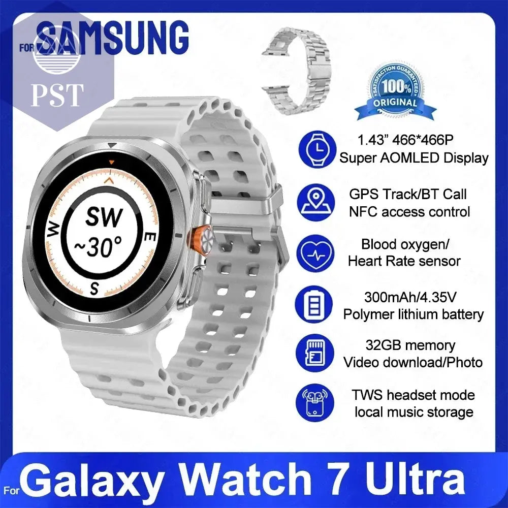 For Samsung Galaxy Watch 7 Ultra Smart Watch Men 32GB Memory NFC Bluetooth Call IP68 Waterproof Outdoor Sport Watch New Upgraded PST PS Tradings  PST PS Tradings Galaxy 32GB Watch 7 / Silver Steel PST PS Tradings For Samsung Galaxy Watch 7 Ultra Smart Watch Men 32GB Memory NFC Bluetooth Call IP68 Waterproof Outdoor Sport Watch New Upgraded