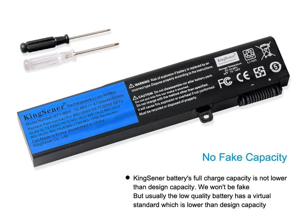 KingSener BTY-M6H Battery For MSI GE62 GE72 GP62 GP72 GL62 GL72 GP62VR GP72VR PE60 PE70 MS-16J2 MS-16J3 MS-16J9 MS-1792 MS-1795 - Property & Safety Tradings