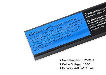 KingSener BTY-M6H Battery For MSI GE62 GE72 GP62 GP72 GL62 GL72 GP62VR GP72VR PE60 PE70 MS-16J2 MS-16J3 MS-16J9 MS-1792 MS-1795 - Property & Safety Tradings