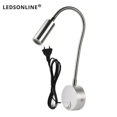 Wand Lampe 3W Home Hotel Loft Nacht Lesen Buch Schwarz Silber Licht Flexiable AUF/OFF Schalter 90-260V Spot LED Lampe       PST PS Tradings