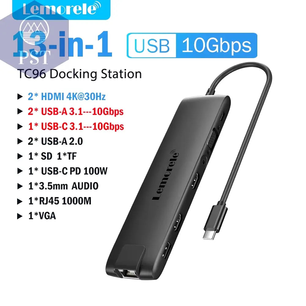Lemorele 4K USB Hub USB C Auf Dual HDMI VGA Gigabit Dockingstation USB 3.0 VGA Adapter Sd-Kartenleser Für Windows Macbook Air PST PS Tradings  PST PS Tradings 13-In-1-Usb3.1 PST PS Tradings