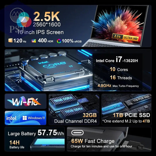 Ninkear N16 PRO Gaming-Laptop 13. Intel I7-13620H 16-Zoll 2,5K IPS 120Hz Computer 32 GB DDR4+1 TB SSD Wifi 6 Gesichtserkennung PST PS Tradings  Ninkear N16 PRO Gaming-Laptop 13. Intel I7-13620H 16-Zoll 2,5K IPS 120Hz Computer 32 GB DDR4+1 TB SSD Wifi 6 Gesichtserkennung