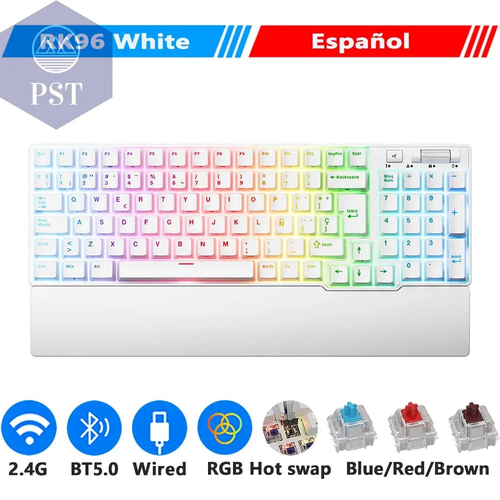 RK96 Kabellose RGB Gaming Tastatur PST PS Tradings  Spanish White / Red Switch / CHINA RK96 Kabellose RGB Gaming Tastatur